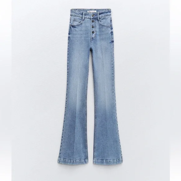 Flared Denim Pantalon Flare Beige Zara Zara Jeans Zara Highwaisted